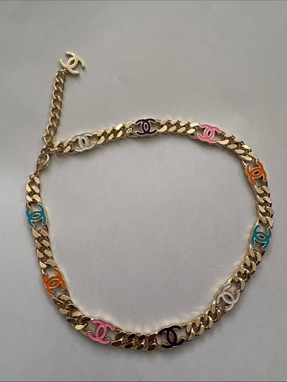 Gold Chain Necklace with Multicolor Logo Accents
